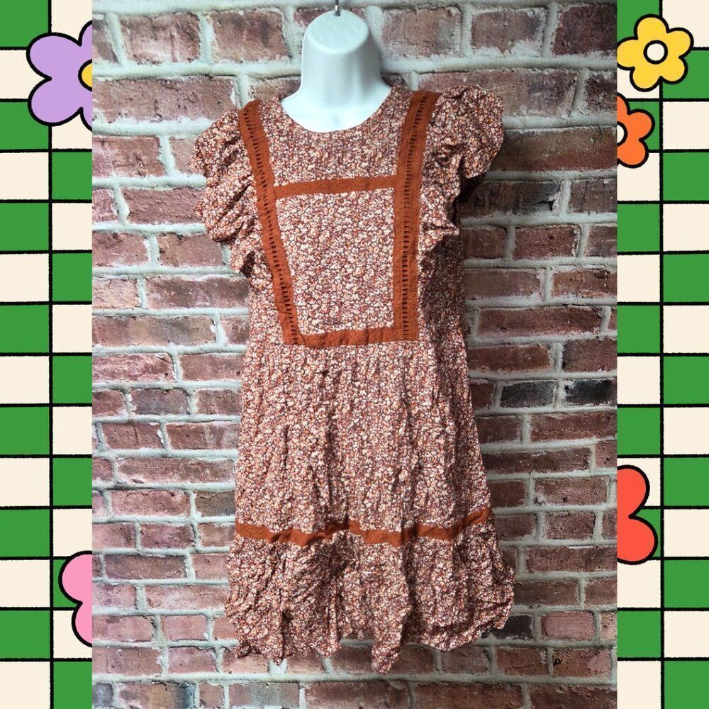 Madewell Dress S | Brown Floral Boho Short Sleeve Above Knee Coquette Indie